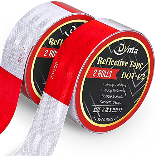 Reflective Tape Dot 2Inch x 300Feet Reflector DOT-C2 Safety Waterproof Adhesive Conspicuity Red and White Tape for Trailer, Trucks, Cars,Yachting,Outdoor 2 Rolls (2Inch x 150Feet)