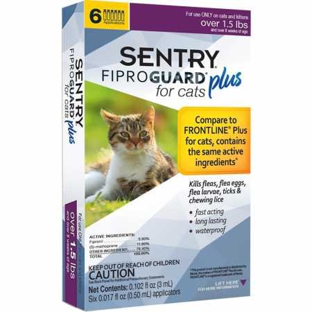 SENTRY Fiproguard Plus Flea and Tick Topical for Cats, 1.5 lbs and Over, 6 Month Supply