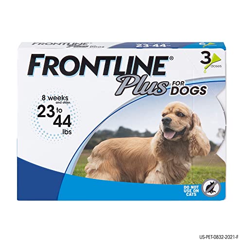 FRONTLINE Plus Flea and Tick Treatment for Medium Dogs Up to 23 to 44 lbs, 3 Treatments