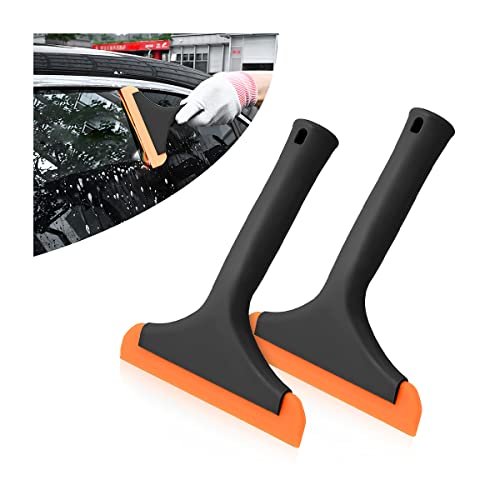 Super Flexible Silicone Squeegee, Window Tint Water Blade, Shower Squeegee with No-Slip Handle, Auto Cleaning Tool Accessories for Car Windshield, Window, Mirror, Glass Door (Black/2PCS)