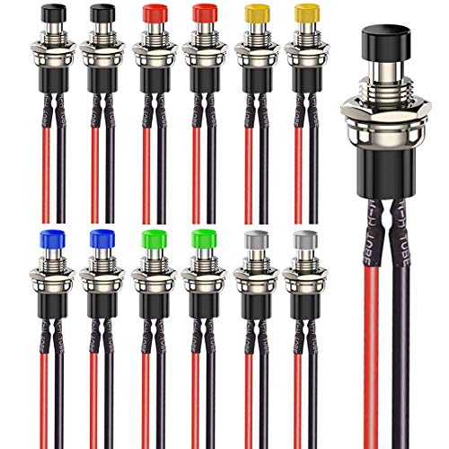 Gebildet 12pcs 7mm 3V-6V-12V-24V-230V/1A Prewired Mini Momentary Push Button,SPST Nomal Open ON/Off 2 Pin Round Button for Model Railway Hobby