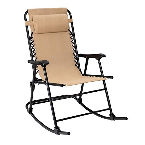 Flamaker Patio Rocking Chair Zero Gravity Chair Outdoor Folding Recliner Foldable Lounge Chair Outdoor Pool Chair for Patio, Poolside and Camping (Beige)