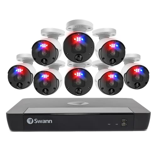 Swann Home Security Camera System with 2TB HDD, 16 Channel 8 Cam, POE Cat5e NVR 4K HD Video, Indoor Outdoor Wired Surveillance CCTV, Color Night Vision, Heat Motion Detection, Enforcer LEDs, 1689808
