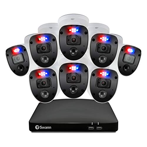 Swann Home DVR Enforcer Security Camera System with 1TB HDD, 8 Channel 8 Camera, 1080p Video, Indoor or Outdoor Wired Surveillance CCTV, Color Night Vision, Heat Motion Detection, LED Lights, 846808