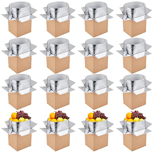 16 Pcs Small Insulated Shipping Boxes for Frozen Food with Foil Insulated Bag Liner 6'' x 5'' x 9'' Cold Shipping Box Insulated Cooler Box Cold Pack Shipping Boxes for Fresh Food Mailing Packing