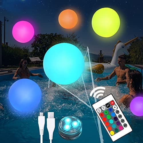 3 Pack-Pool Toys 3Pieces Rechargeable Led Lights +3Pieces Beach Ball for Adults w/ 16 Light Modes, Pool Games Rechargeable Beach Ball, Glow in The Dark Pool Beach Decorations for Kids and Adults.