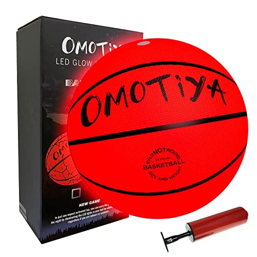 OMOTIYA Glow in The Dark Basketball, LED Light Up Basketball, Night Glowing Ball, Boys Girls Sports Gifts Accessories 8-12 Year Old, Toy Basketball Gifts Ideas for Age 8, 9, 10, 11, 12, 13+ Kid Teens