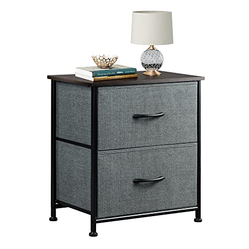 WLIVE Nightstand, 2 Drawer Dresser for Bedroom, Small Dresser with 2 Drawers, Bedside Furniture, Night Stand, End Table with Fabric Bins for Bedroom, Closet, Entryway, Nursery, College Dorm, Dark Grey