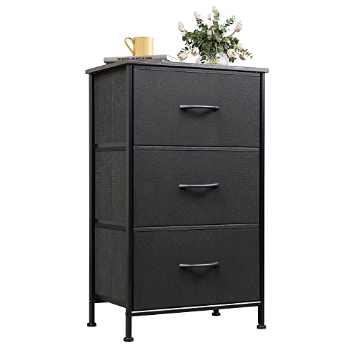 WLIVE Dresser with 3 Drawers, Fabric Nightstand, Organizer Unit, Storage Dresser for Bedroom, Hallway, Entryway, Closets, Sturdy Steel Frame, Wood Top, Easy Pull Handle, Charcoal Black