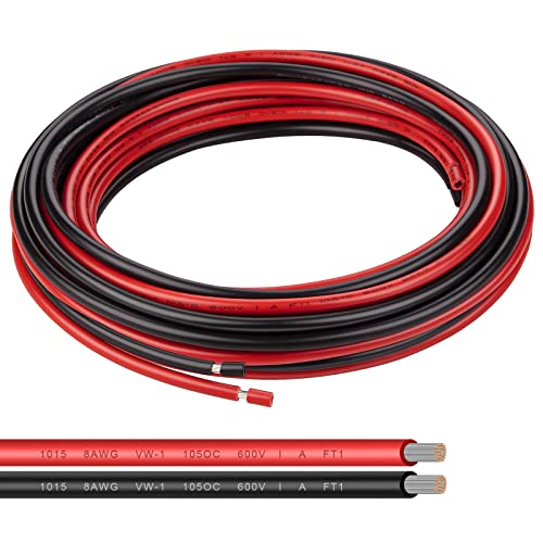 Shirbly 8 AWG Electrical Wire - 20FT Red & 20FT Black Tinned Copper Cable for Car Audio Automotive Trailer Marine, PV Wire for Low Voltage LED Light (8AWG 20FT Red + 20FT Black)