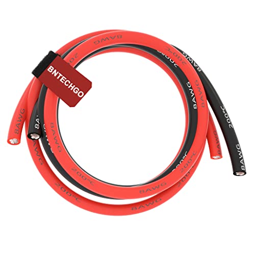 BNTECHGO 8 Gauge Silicone Wire 5 ft Red and 5 ft Black Flexible 8 AWG Stranded Tinned Copper Wire
