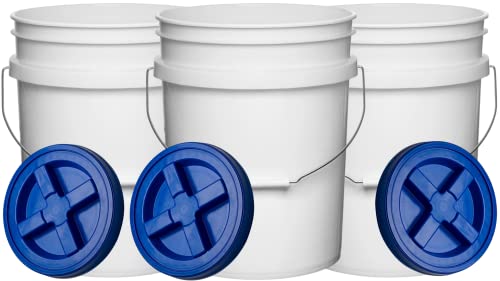 House Naturals 5 Gallon Plastic Bucket Pail Food Grade BPA Free with Blue Air Tight Screw on Lid(Pack of 3) Made in USA pails