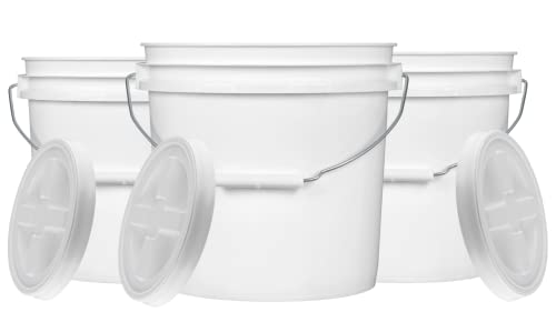 House Naturals 2 Gallon Food Grade Bucket with Gamma Screw on Lid, BPA Free, Made in USA (Pack of 3)