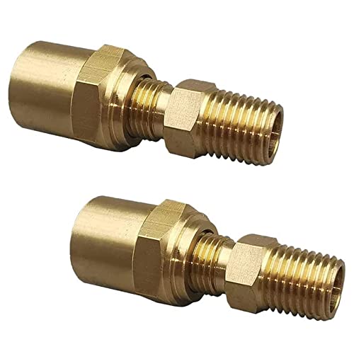 2 Pack Pipe Fitting Adapter of 1/4" NPTF Male x 3/8" Hose ID x 5/8" Hose OD, Pipe Connector Replacement Part, Brass