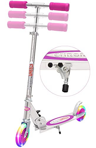 ChromeWheels Kick Scooter for Kids, Deluxe 2 Light Up Wheels 4 Adjustable Height with Kickstand, Best Gift for Age 5 up Kids Girls Boys, 132lb Weight Limit, Pink