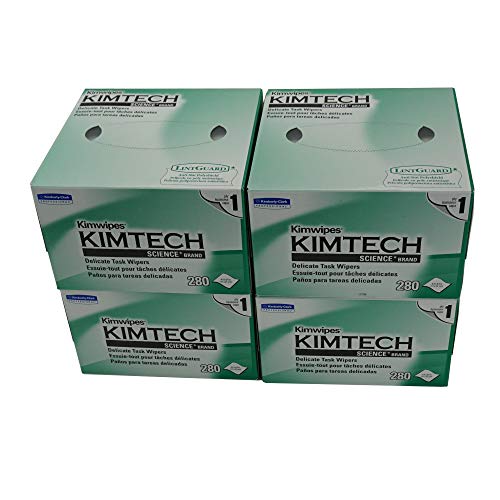 Kimtech Science KimWipes Delicate Task Wipers, 4.4 x 8.4 in. 1-ply, 280 Sheets/Box, 4 packs, KW01x4