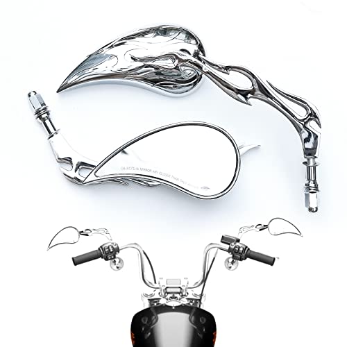 WTZMOTO Motorcycle Side Mirrors Chrome - 8mm Handlebar Dual Sport Mirrors, Double Takes Powersports Mirrors Compatible with Honda Grom, Shadow, Suzuki, Harley Davidson, Scooter, Street Bike, Motorbike