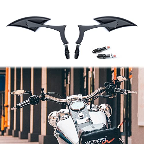 WTZMOTO Motorcycle 8mm Handlebar Mirrors Spear Blade Rear Mirrors Black Double Take Mirror Compatible with Harley Davidson Fat Boy, Iron 883, Road Glide, Street Electrac Glide, Sportster