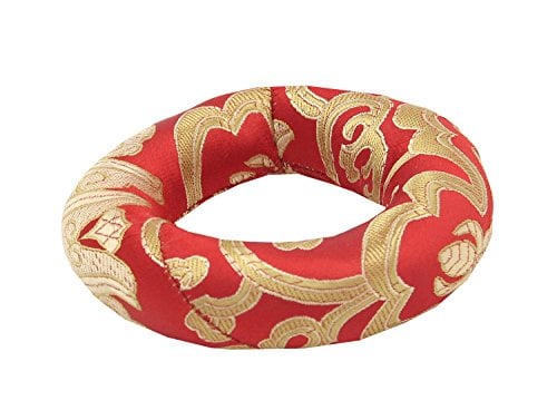 Silk Brocade Ring Cushion Pillow for Tibetan Singing Bowl Hand Made Nepal (Red)