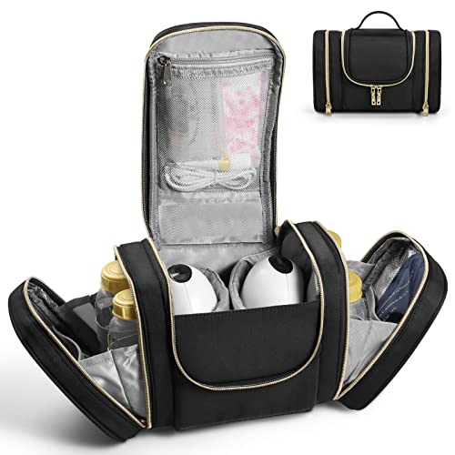 printe Wearable Breast Pump Bag Compatible with Elvie Willow Momcozy Hands-Free Pumps, Portable Pump Carrying Case with Insulated Pocket for Working Moms and Travel, Black