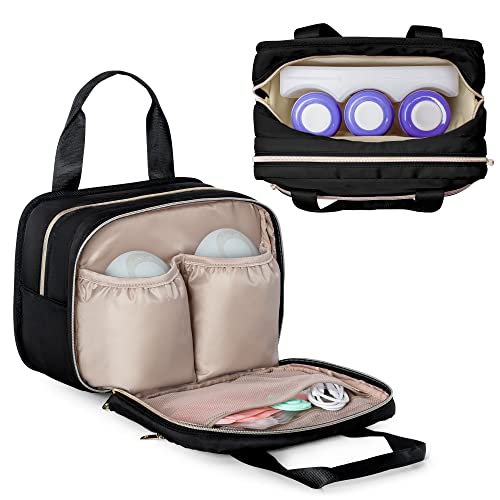 Fasrom Wearable Breast Pump Bag with Cooler Compatible with Elvie and Willow Hands-Free Pumps and Medela Pump in Style, Portable Pump Carrying Case for Working Moms, Black (Bag Only, Patent Design)