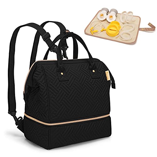 Fasrom Small Breast Pump Bag Backpack with Cooler Compatible with Medela, Elvie and Willow Pumps, Wearable Pumping Tote Bag with Waterproof Mat for Working Moms (Patent Design), Black
