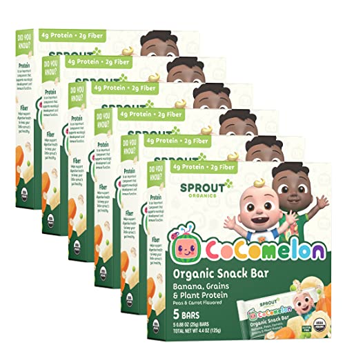 CoComelon Sprout Organic Baby Food, Toddler Snacks, Bananas, Peas and Carrots Snack Bar (6 pack)