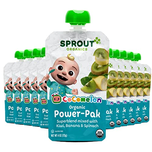 Sprout Organic Baby Food, Stage 4 Toddler Pouches, Kiwi Banana & Spinach Power Pak, Purees, 4 Ounce, Pack of 12