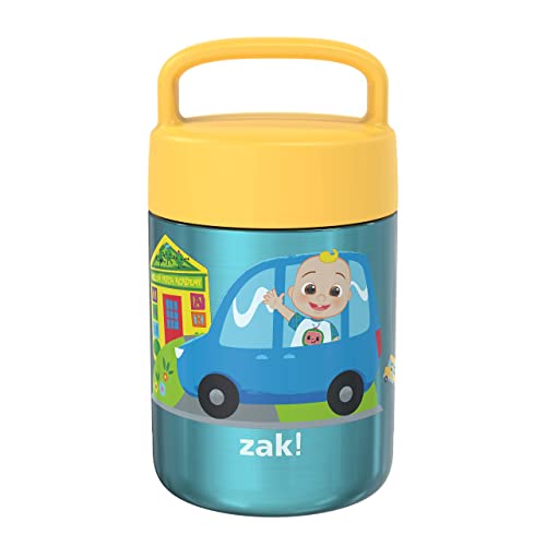 Zak Designs CoComelon Kids' Vacuum Insulated Stainless Steel Food Jar with Carry Handle, Thermal Container for Travel Meals and Lunch On the Go (12 oz, 18/8 SS)