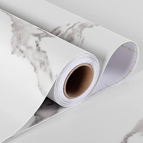 Stickyart 24"x160" White Marble Contact Paper for Cabinets Self Adhesive Removable Faux Marble Wallpaper Roll Peel and Stick Countertops Waterproof Contact Paper for Bathroom Shower Wall Vanity Modern