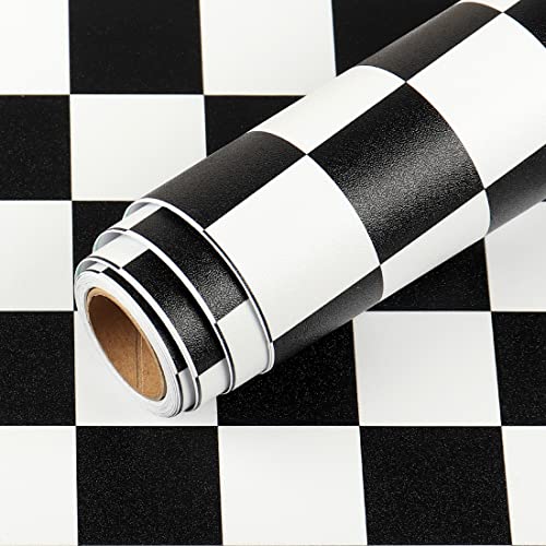 LACHEERY Black and White Contact Paper Thick Checkered Peel and Stick Wallpaper Decorative Self Adhesive Wall Paper Roll Waterproof for Countertops Shelf Liners Locker Bathroom Shower Wall 15.8"x160"