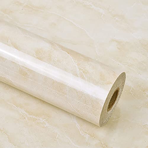 CCT Beige Marble Self-Adhesive Wallpaper,Contact Paper, Oilproof Waterproof Wallpaper for Kitchen Bathroom Peel and Stick Countertop Contact Paper PVC(Beige, 11.8 in78.7 in)