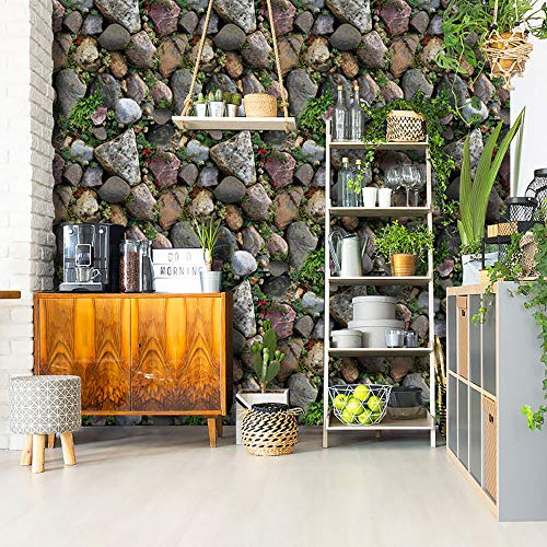 PoetryHome Self Adhesive Vinyl Rock Stone Wallpaper for Kitchen Backsplash Bathroom Walls Removable and Waterproof 17.7x117 Inches