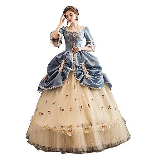 KEMAO Marie Antoinette Dresses 18th Century Renaissance Historical Period Rococo Ball Gown (M:Height65-67 Chest36-37 Waist28-29, Yellow & Blue)