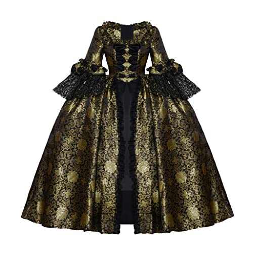 RoleplayCos Queen Marie Antoinette Rococo Ball Gown Gothic Victorian Dress Costume 18th Century Colonial Dress Women (M, Black and gold)