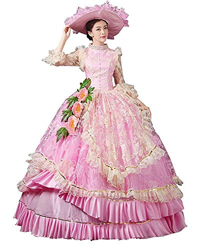 KEMAO Rococo Baroque Marie Antoinette Dress 18th Century Costumes Renaissance Historical Period Victorian Ball Gown (XL:Height65-67 Chest42-43 Waist33.5-35", Pink-zj)