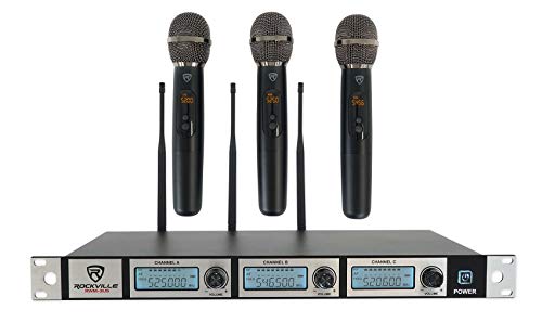 Rockville RWM-3US Triple Wireless UHF 3 Microphone System w/Adjustable Frequency,black