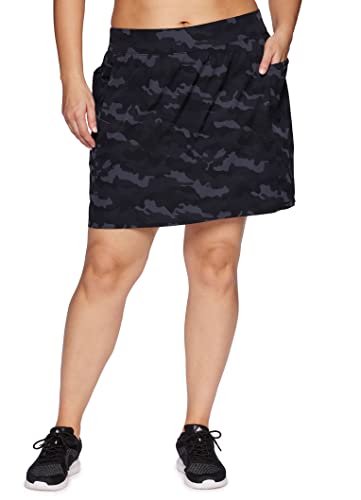 RBX Women's Plus Size Fashion Zip Pocket Woven Camo Golf/Tennis Skort Black Camo 3X