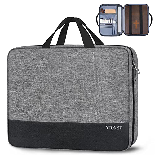 Ytonet Bible Case for Men, Large Bible Cover Bible Bag for Boys Protective Bible Carrying Cases Bible Book Covers with Handle and Zippered Pockets for Perfect Study Gifts, Grey