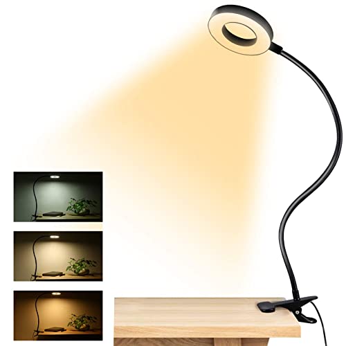 Dpower Clip on Light Reading Lights, 48 LED USB Desk Lamp with 3 Color Modes 10 Brightness, Eye Protection Book Clamp Light, 360  Flexible Gooseneck Clamp Lamp for Desk Headboard Video Conferencing