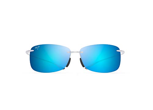 Maui Jim Men's and Women's 'Akau Polarized Rimless Sunglasses, Crystal Matte/Blue Hawaii, Large