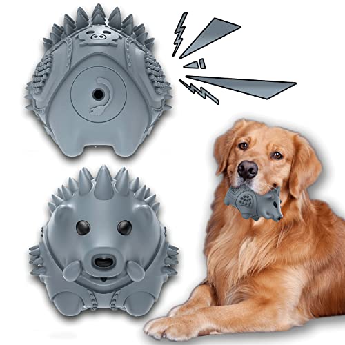 Clonynix Dog Chew Toys for Aggressive Chewers, Indestructible Tough Durable Squeaky Interactive Dog Toys, Puppy Natural Rubber Teeth Chew Wild Boar Toy for Small Meduium Large Breed (Grey)
