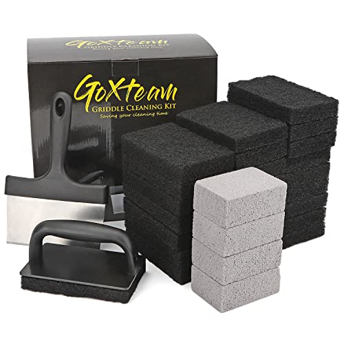 GoXteam 31pcs Griddle Cleaning Kit for Blackstone,Blackstone Cleaning kit,Blackstone Grills Accessories 1 Cleaning Handle,25pcs Scouring Pads,4 Cleaning Bricks,Griddle Scrapers