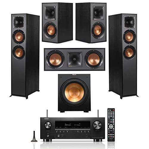 Klipsch Reference 5.1 Home Theater System with 2X R-625FA Floorstanding Speaker, R-52C Center Channel, 2X R-41M Bookshelf Speaker, R-12SW Subwoofer, Denon AVR-S970H 7.2 Receiver, Black