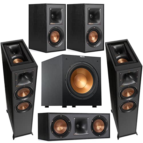 Klipsch Reference 5.1 Home Theater System with 2X R-625FA Dolby Atmos Floorstanding Speaker, R-12SW 12" 400W Powered Subwoofer, R-52C Two-Way Center Channel, R-41M Bookshelf Speakers (Pair), Black