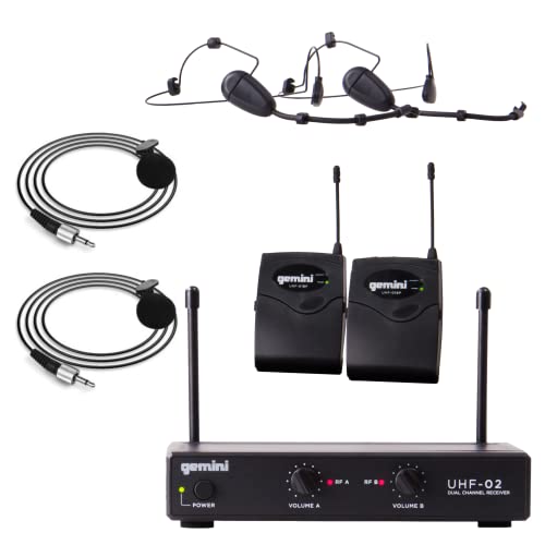 Gemini Sound UHF-02HL Professional Audio DJ Equipment Superior Single Channel Dual 2 Wireless Handheld Microphones Receiver System with 150ft Operating Range (Headset Frequency S34 533.7+537.2)