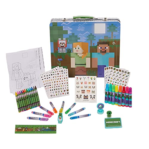 Innovative Designs Minecraft Kids Deluxe Activity Set with Carrying Tin, Coloring Sheets, Tattoos, Stickers, & Art Supplies