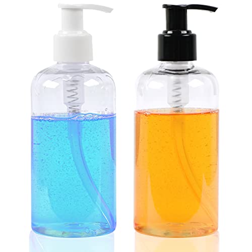 BOTTLIFY 2 PCS Refillable Shampoo and Conditioner Bottles with Pump 8oz  Clear Plastic Pump Bottles Dispenser Empty - BPA Free Leak proof hand soap dispenser Set With Travel Lock