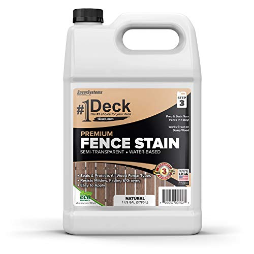 #1 Deck Premium Wood Fence Stain and Sealer - Semi-Transparent Fence Sealer - Natural, 1 Gallon