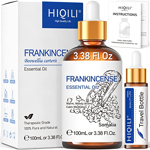 HIQILI Frankincense Essential Oil,100% Pure & Natural Undiluted Therapeutic Grade,for Diffuser Meditate,Relax,Build Confidence - 3.38 Fl Oz